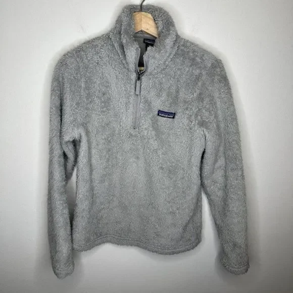 Womens Patagonia Los Gatos Fuzzy Gray Sherpa 1/4 Zip Pullover Sweatshirt Small - Picture 1 of 2